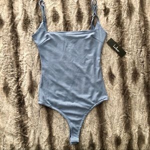 Danyelle Blue Ribbed Sleeveless Bodysuit
